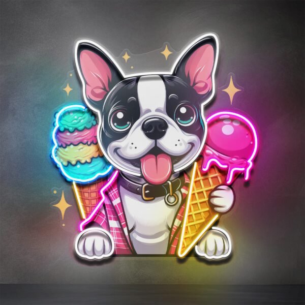 Cute Dog Eating Ice Cream LED Neon Sign Light Pop Art
