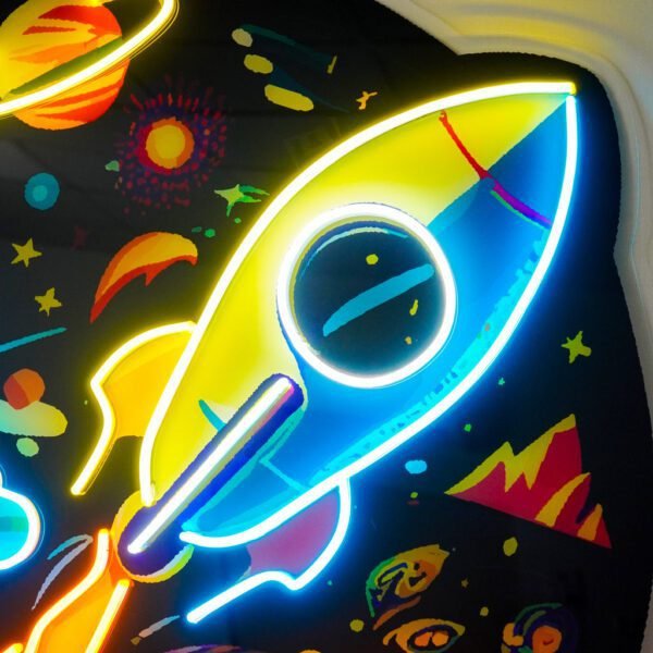 Rocket Launching Universe LED Neon Sign Light Pop Art
