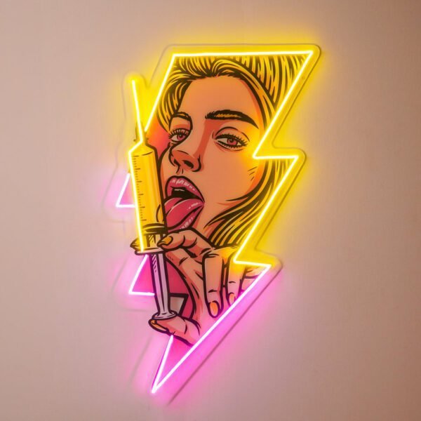 Beautiful Woman Is Holding An Injection LED Neon Sign Light Pop Art