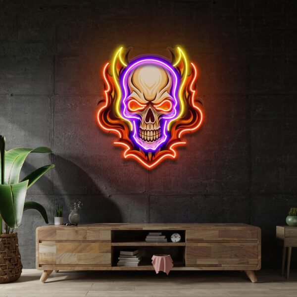 Angry Fire Skull LED Neon Sign Light Pop Art