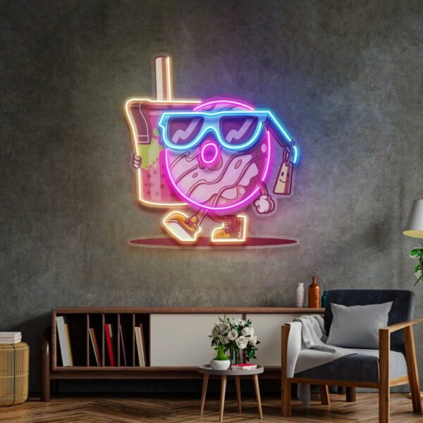 Cool Donut Holding a Tea Cup LED Neon Sign Light Pop Art
