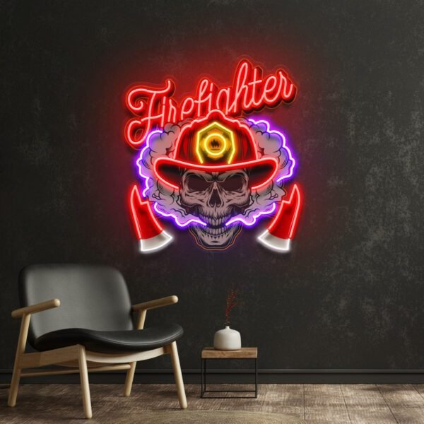Fire Fight Skull LED Neon Sign Light Pop Art